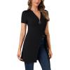 imageLYANER Womens Sexy Zip Up V Neck Long Sleeve Side Split Asymmetrical Hem Longline Tunic Blouse TopShort Sleeve Black