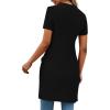 imageLYANER Womens Sexy Zip Up V Neck Long Sleeve Side Split Asymmetrical Hem Longline Tunic Blouse TopShort Sleeve Black