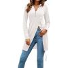 imageLYANER Womens Sexy Zip Up V Neck Long Sleeve Side Split Asymmetrical Hem Longline Tunic Blouse TopWhite
