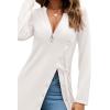 imageLYANER Womens Sexy Zip Up V Neck Long Sleeve Side Split Asymmetrical Hem Longline Tunic Blouse TopWhite