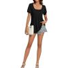 imageLYANER Womens Square Neck Tunic Top Puff Short Sleeve Pleated Flowy TShirtsBlack