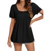 imageLYANER Womens Square Neck Tunic Top Puff Short Sleeve Pleated Flowy TShirtsBlack