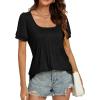 imageLYANER Womens Square Neck Tunic Top Puff Short Sleeve Pleated Flowy TShirtsBlack