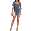 imageLYANER Womens Square Neck Tunic Top Puff Short Sleeve Pleated Flowy TShirtsBlue