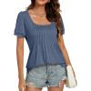 imageLYANER Womens Square Neck Tunic Top Puff Short Sleeve Pleated Flowy TShirtsBlue