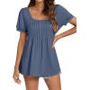 imageLYANER Womens Square Neck Tunic Top Puff Short Sleeve Pleated Flowy TShirtsBlue