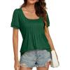 imageLYANER Womens Square Neck Tunic Top Puff Short Sleeve Pleated Flowy TShirtsGreen