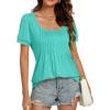 imageLYANER Womens Square Neck Tunic Top Puff Short Sleeve Pleated Flowy TShirtsPeacock Green