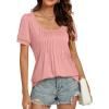 imageLYANER Womens Square Neck Tunic Top Puff Short Sleeve Pleated Flowy TShirtsPink