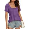 imageLYANER Womens Square Neck Tunic Top Puff Short Sleeve Pleated Flowy TShirtsPurple