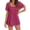 imageLYANER Womens Square Neck Tunic Top Puff Short Sleeve Pleated Flowy TShirtsRose