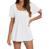 imageLYANER Womens Square Neck Tunic Top Puff Short Sleeve Pleated Flowy TShirtsWhite