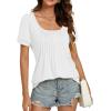 imageLYANER Womens Square Neck Tunic Top Puff Short Sleeve Pleated Flowy TShirtsWhite