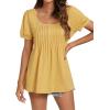 imageLYANER Womens Square Neck Tunic Top Puff Short Sleeve Pleated Flowy TShirtsYellow