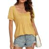 imageLYANER Womens Square Neck Tunic Top Puff Short Sleeve Pleated Flowy TShirtsYellow