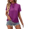imageLYANER Womens Elegant Frill Mock Neck Ruffle Short Sleeve Blouse Work Shirt TopPurplish Red