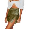 imageLYANER Womens Elegant Jacquard Side Split Slit Zipper High Waist Mini Short SkirtArmy Green
