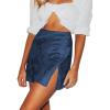 imageLYANER Womens Elegant Jacquard Side Split Slit Zipper High Waist Mini Short SkirtDark Blue