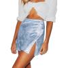 imageLYANER Womens Elegant Jacquard Side Split Slit Zipper High Waist Mini Short SkirtLight Blue