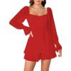 imageLYANER Womens Floral Print Off Shoulder Long Sleeve Ruffle Hem Romper Short JumpsuitRed