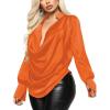 imageLYANER Womens Satin Collar Neck Drape Ruched Front Long Sleeve Blouse Shirt TopOrange