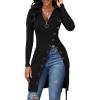 imageLYANER Womens Sexy Zip Up V Neck Long Sleeve Side Split Asymmetrical Hem Longline Tunic Blouse TopBlack