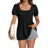imageLYANER Womens Square Neck Tunic Top Puff Short Sleeve Pleated Flowy TShirtsBlack