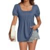 imageLYANER Womens Square Neck Tunic Top Puff Short Sleeve Pleated Flowy TShirtsBlue