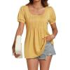 imageLYANER Womens Square Neck Tunic Top Puff Short Sleeve Pleated Flowy TShirtsYellow