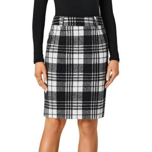imageLYANER Womens Elegant Plaid Zipper High Waist Bodycon Fall Pencil Midi Skirt Knee LengthBlack