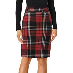 imageLYANER Womens Elegant Plaid Zipper High Waist Bodycon Fall Pencil Midi Skirt Knee LengthRed