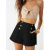 imageLYANER Womens Casual High Waisted Button Front Ruched Wide Leg Shorts Pants with PocketBlack