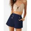 imageLYANER Womens Casual High Waisted Button Front Ruched Wide Leg Shorts Pants with PocketNavy Blue
