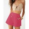 imageLYANER Womens Casual High Waisted Button Front Ruched Wide Leg Shorts Pants with PocketRose Red