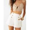 imageLYANER Womens Casual High Waisted Button Front Ruched Wide Leg Shorts Pants with PocketSolid White