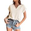 imageLYANER Womens Casual Notched V Neck Rolled Short Sleeve Work Blouse TShirt TopBeige