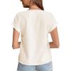 imageLYANER Womens Casual Notched V Neck Rolled Short Sleeve Work Blouse TShirt TopBeige