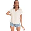 imageLYANER Womens Casual Notched V Neck Rolled Short Sleeve Work Blouse TShirt TopBeige