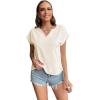 imageLYANER Womens Casual Notched V Neck Rolled Short Sleeve Work Blouse TShirt TopBeige