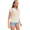 imageLYANER Womens Casual Notched V Neck Rolled Short Sleeve Work Blouse TShirt TopBeige