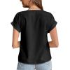 imageLYANER Womens Casual Notched V Neck Rolled Short Sleeve Work Blouse TShirt TopBlack