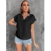 imageLYANER Womens Casual Notched V Neck Rolled Short Sleeve Work Blouse TShirt TopBlack