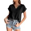 imageLYANER Womens Casual Notched V Neck Rolled Short Sleeve Work Blouse TShirt TopBlack