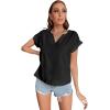 imageLYANER Womens Casual Notched V Neck Rolled Short Sleeve Work Blouse TShirt TopBlack