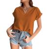 imageLYANER Womens Casual Notched V Neck Rolled Short Sleeve Work Blouse TShirt TopCaramel