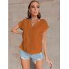 imageLYANER Womens Casual Notched V Neck Rolled Short Sleeve Work Blouse TShirt TopCaramel