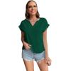 imageLYANER Womens Casual Notched V Neck Rolled Short Sleeve Work Blouse TShirt TopDark Green