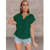 imageLYANER Womens Casual Notched V Neck Rolled Short Sleeve Work Blouse TShirt TopDark Green