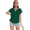 imageLYANER Womens Casual Notched V Neck Rolled Short Sleeve Work Blouse TShirt TopDark Green