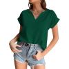 imageLYANER Womens Casual Notched V Neck Rolled Short Sleeve Work Blouse TShirt TopDark Green
